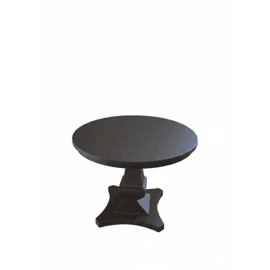 A dark brown, round pedestal table with a single central support structure that flares out to a decorative base. The tabletop is circular and appears to have a smooth finish. — 3D model (AI enhanced source)