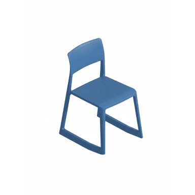 A modern armless chair with a sleek, minimalist design, rendered in a solid blue color. It features a single-piece construction for the seat, backrest, and frame, suggesting molded plastic or a similar material. The backrest is gently curved, and the legs are integrated into the seat's structure. — 3D model (AI enhanced source)