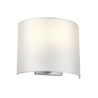 A modern wall sconce featuring a curved, frosted white glass or acrylic shade affixed to a brushed metallic backplate. The design is minimalist, providing soft, diffused light. — 3D model (AI enhanced source)