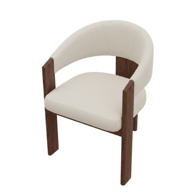 A contemporary armchair featuring a rounded upholstered back and seat, supported by a solid dark-stained wooden frame. — 3D model (AI enhanced source)