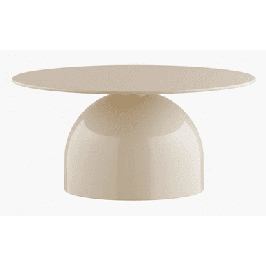 A compact, low-profile table featuring a circular top and a distinctive dome-shaped pedestal base, all rendered in a smooth, glossy cream finish. The design is minimalist and sculptural. — 3D model (AI enhanced source)