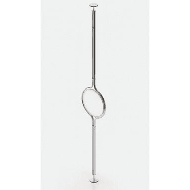 A tall, slender floor lamp featuring a polished metal pole and a distinctive circular LED light source positioned centrally. The design is minimalist and contemporary. — 3D model (AI enhanced source)