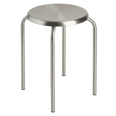 A simple, round-seated stool with four curved metal legs, featuring a minimalist and industrial design. — 3D model (AI enhanced source)