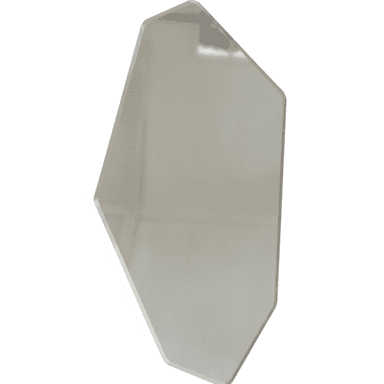 An irregular geometric wall mirror, featuring a frameless design with multiple angled sides and subtly beveled edges. The reflective surface is clear, offering a modern and artistic decorative element. — 3D model (AI enhanced source)