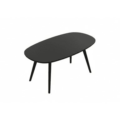 A dark-colored, oval-shaped coffee table with four tapered legs. The surface appears to be smooth and matte. — 3D model (AI enhanced source)