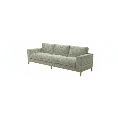 A three-seater sofa with a textured fabric upholstery and a visible wooden frame and legs. — 3D model (AI enhanced source)