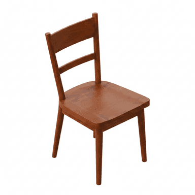 An armless wooden dining chair featuring a slatted backrest, contoured seat, and four tapered legs, rendered in a warm, reddish-brown finish. — 3D model (AI enhanced source)