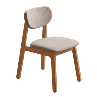 A modern armless dining chair featuring a light-toned wooden frame and upholstered seat and back in a neutral fabric. — 3D model (AI enhanced source)
