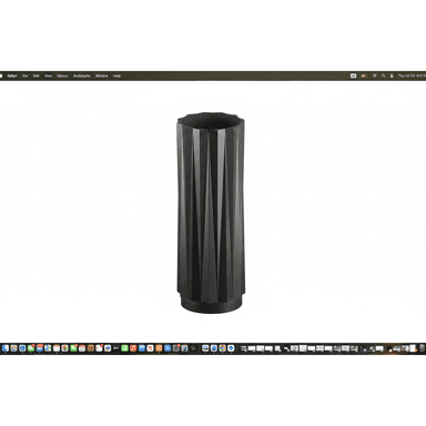 A tall, cylindrical decorative object with a distinct faceted or fluted exterior surface. The object is dark gray or black and has a modern, sculptural aesthetic. It tapers slightly and sits on a wider, flat base. The opening at the top also appears faceted. — 3D model (AI enhanced source)