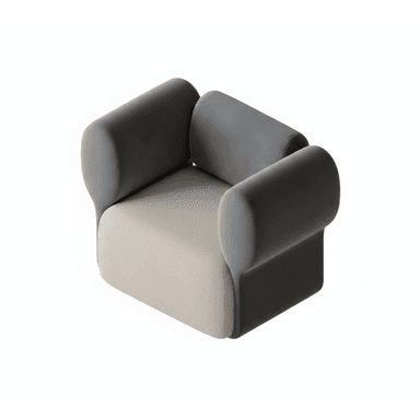 A modern, minimalist lounge chair featuring a two-tone fabric upholstery and soft, rounded forms. — 3D model (AI enhanced source)
