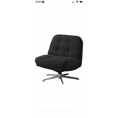 A low-profile, black corduroy upholstered lounge chair featuring a tufted back and seat, mounted on a four-star polished chrome swivel base. — 3D model (AI enhanced source)