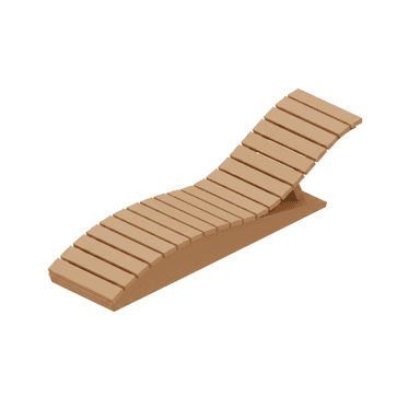 A modern, minimalist chaise lounge with a curved, slatted design, rendered in a light brown, wood-like material. It is depicted against a clean white background. — 3D model (AI enhanced source)