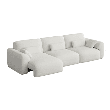 A modern, off-white modular sectional sofa with a right-hand facing chaise lounge, featuring soft, rounded contours and textured bouclé upholstery. — 3D model (AI enhanced source)