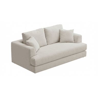 A contemporary deep-seated loveseat upholstered in a light-colored, textured woven fabric, featuring wide track arms and loose cushions. — 3D model (AI enhanced source)