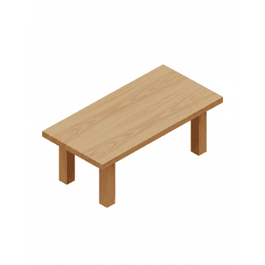 A minimalist rectangular coffee table constructed from light-colored wood. It features a simple, clean design with a thick tabletop and four sturdy block legs positioned at each corner. — 3D model (AI enhanced source)