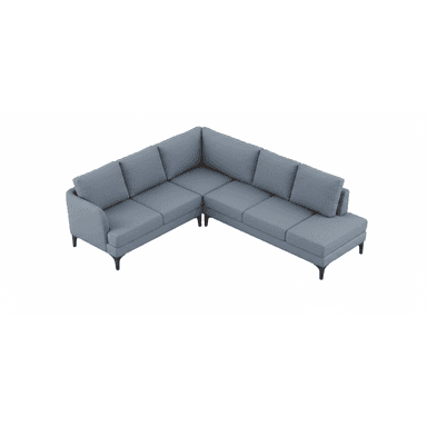 A sectional sofa with a chaise lounge extension. The sofa features a modular design with separate seat cushions and back cushions. It is upholstered in a textured fabric and supported by tapered wooden legs. — 3D model (AI enhanced source)
