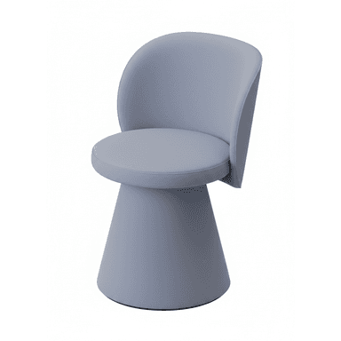 A modern upholstered accent chair featuring a monochromatic design. It has a round, padded seat and a curved, wrap-around backrest, both upholstered in a finely textured periwinkle fabric. The chair stands on a wide, conical pedestal base, also fully upholstered to match the seat and back, giving it a sculptural and seamless appearance. The overall aesthetic is minimalist and contemporary. — 3D model (AI enhanced source)
