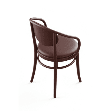 A dark brown bentwood armchair with a curved frame and an upholstered seat and backrest, exhibiting a classic cafe style. — 3D model (AI enhanced source)
