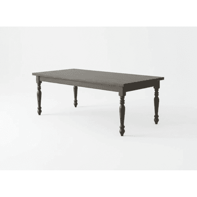 A rectangular dining table with a dark charcoal gray finish, featuring a smooth tabletop and four classic turned legs. The table appears to be made of solid wood, with a visible wood grain under the finish. — 3D model (AI enhanced source)