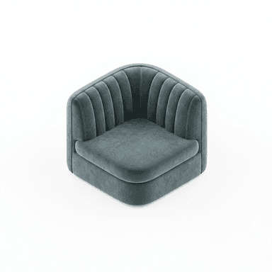 A corner armchair with a channel-tufted backrest and a plush seat cushion. The piece features a low profile and rounded edges, suggesting a modern or contemporary design aesthetic. It is upholstered in a soft-textured fabric. — 3D model (AI enhanced source)
