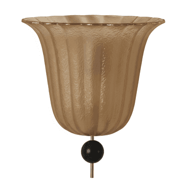 A bell-shaped lighting fixture or shade featuring textured, vertically fluted amber-toned glass, accented at the bottom with a slender brass rod and a black spherical marble finial. — 3D model (AI enhanced source)