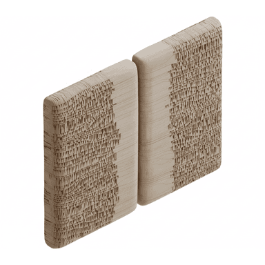 Two rectangular panels crafted from light-toned wood, each featuring a deeply carved or laser-cut geometric pattern across a significant portion of its surface. The panels have smooth, rounded edges on one side and are designed to be mounted modularly. — 3D model (AI enhanced source)