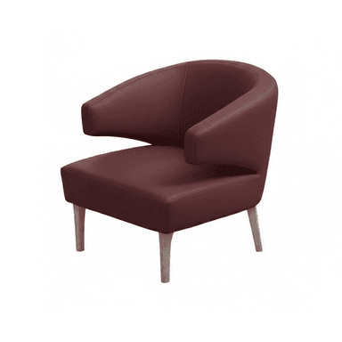 A contemporary armchair with a curved backrest that wraps around to form integrated armrests. The seat is upholstered and supported by four tapered wooden legs. — 3D model (AI enhanced source)