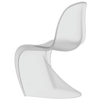 A translucent, single-piece, S-shaped cantilever chair, rendered in a light, almost clear white finish. — 3D model (AI enhanced source)