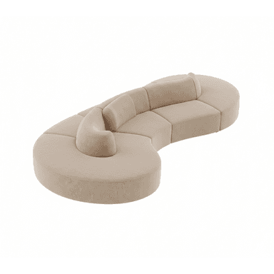 A modular, curved sofa with a rounded, semi-circular overall shape. It is composed of multiple connected sections, forming a continuous seating arrangement. The sofa features low-profile backrests and a cohesive, upholstered design. The central section has a distinctive curved backrest that flows into the main body of the sofa. — 3D model (AI enhanced source)