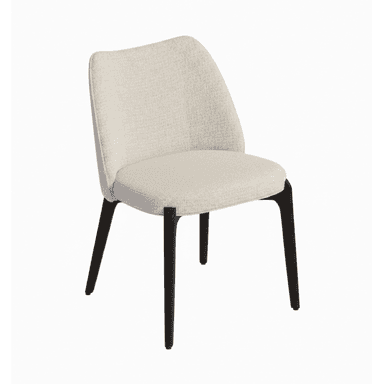 An armless chair with a gently curved, upholstered backrest and seat, supported by four tapered dark wooden legs. — 3D model (AI enhanced source)