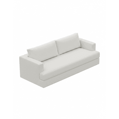 A modern, light-colored sofa featuring a clean, minimalist design with boxy track arms and plush, integrated cushions. — 3D model (AI enhanced source)