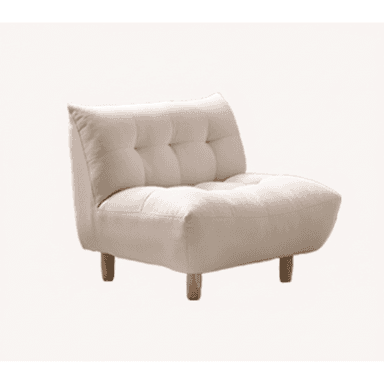 A modern armless lounge chair upholstered in a light beige fabric, featuring a tufted backrest and short, tapered wooden legs. — 3D model (AI enhanced source)