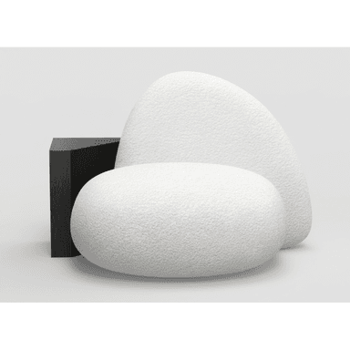 An organic-shaped ottoman with a textured white upholstery, juxtaposed against a dark, angular base. The forms suggest a modern, sculptural design. — 3D model (AI enhanced source)