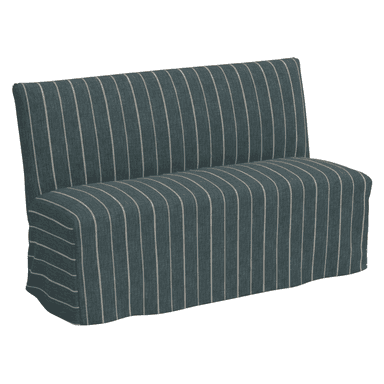A fully upholstered banquette or booth seating unit with a straight back and seat, covered in a dark teal fabric with thin light vertical pinstripes. The upholstery extends to the floor, presenting a clean, integrated base. — 3D model (AI enhanced source)