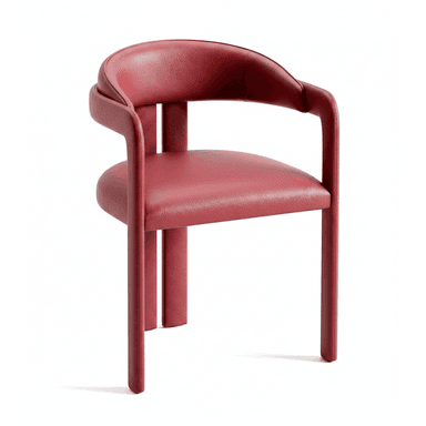 A modern, fully upholstered chair with a continuous rounded backrest and integrated armrests, featuring a deep red, grained leather-like material and straight legs. — 3D model (AI enhanced source)