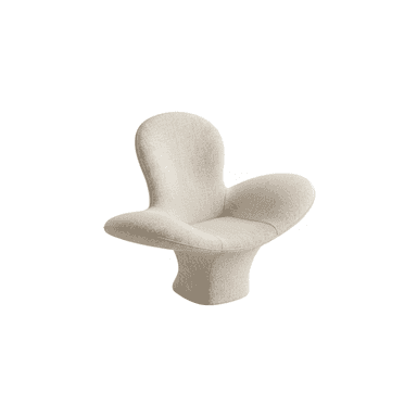 A contemporary armchair with an organic, sculptural form. It features a unified, molded shape that integrates the seat, backrest, and base. The overall design is soft and inviting, with a high backrest that curves gently to form armrests. — 3D model (AI enhanced source)