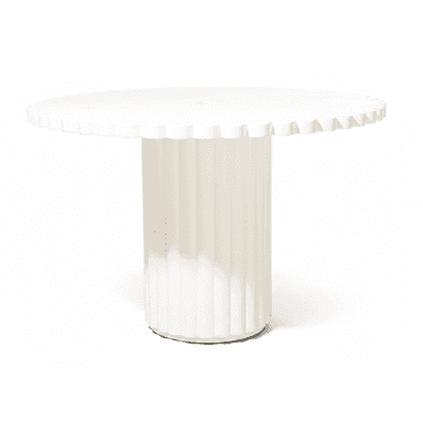 A white cylindrical pedestal table featuring a round top with a fluted edge and a matching fluted base, presented against a white background. — 3D model (AI enhanced source)