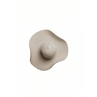 A modern wall sconce featuring an irregular, organic-shaped backplate in a matte cream or beige finish, with a central spherical diffuser made of white, translucent material, possibly glass or marble. The design evokes a minimalist and sculptural aesthetic. — 3D model (AI enhanced source)