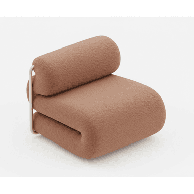 A modern lounge chair featuring a plush, continuously folded upholstered seat and backrest in a warm, textured fabric, supported by a minimalist tubular metal frame. — 3D model (AI enhanced source)