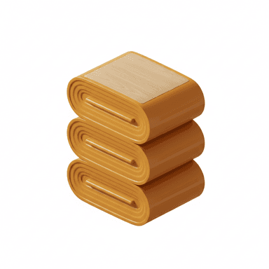 A set of three vertically stacked, modular side table units. Each unit features a distinctive curved, U-shaped profile with highly rounded edges, finished in a glossy amber-orange lacquer. The top surface of each unit is inset with a rectangular panel of light-toned wood veneer, providing a textural and color contrast. The units are designed to be stackable, allowing for flexible arrangements and varying heights. The overall aesthetic is modern and sculptural. — 3D model (AI enhanced source)