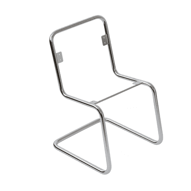A polished chrome-plated tubular steel frame designed for a cantilever chair. It features a continuous, bent metal structure forming the base, seat support, and backrest support, with small mounting plates visible for attaching the seat and backrest components. — 3D model (AI enhanced source)