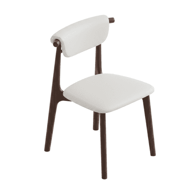 A modern armless dining chair featuring a curved, padded backrest and seat upholstered in white, supported by a dark wood frame with slender, tapered legs. — 3D model (AI enhanced source)