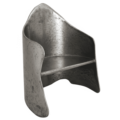 A contemporary accent chair with a distinctive, sculptural design. The chair features a high, curved back that wraps around the sides, forming armrests. It has a molded seat and a supportive backrest. The overall form is organic and flowing, with a prominent, pointed apex at the top of the back. — 3D model (AI enhanced source)
