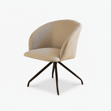An upholstered armchair with a continuous curved back and integrated armrests, supported by a splayed four-leg swivel base. — 3D model (AI enhanced source)