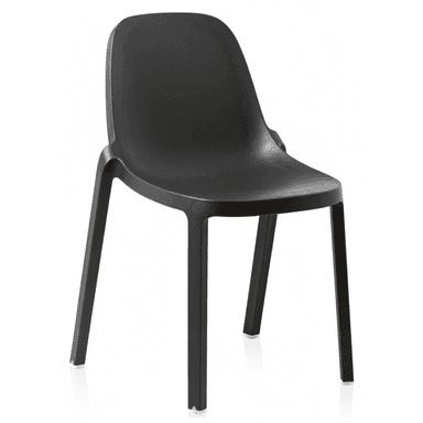 A modern, black, matte plastic chair with a simple, clean design and integrated legs. — 3D model (AI enhanced source)