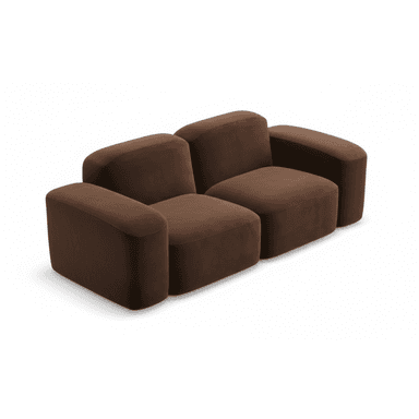 A modern modular sofa in a rich dark brown color, featuring soft, rounded edges and a low-profile design. The sofa consists of multiple upholstered segments that can be arranged in various configurations. — 3D model (AI enhanced source)