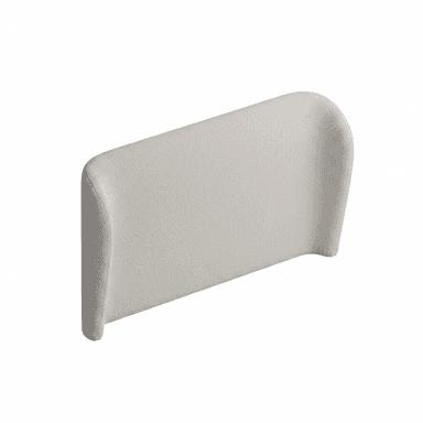 A minimalist, rectangular upholstered panel designed to function as a headboard. It features gently rounded corners at the top and a slight curvature on the side edges, giving it a soft, contemporary aesthetic. The panel is covered in a light beige, textured fabric, likely boucle or a similar woven material, providing a plush, inviting surface. — 3D model (AI enhanced source)