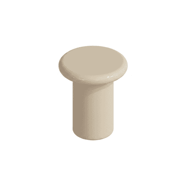 A small, cylindrical stool with a rounded, mushroom-shaped top. The object has a minimalist design and appears to be made of a single material. — 3D model (AI enhanced source)