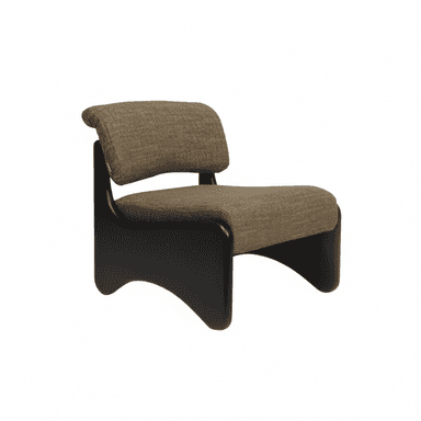 An armless lounge chair characterized by a low profile, upholstered seat and back, and a distinctive curved solid base. The design exhibits postmodern influences with its sculptural form and substantial presence. — 3D model (AI enhanced source)