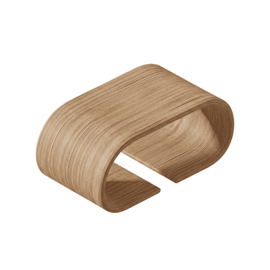 A minimalist side table or stool constructed from a single continuous piece of bent plywood, showcasing a natural light wood grain finish. — 3D model (AI enhanced source)